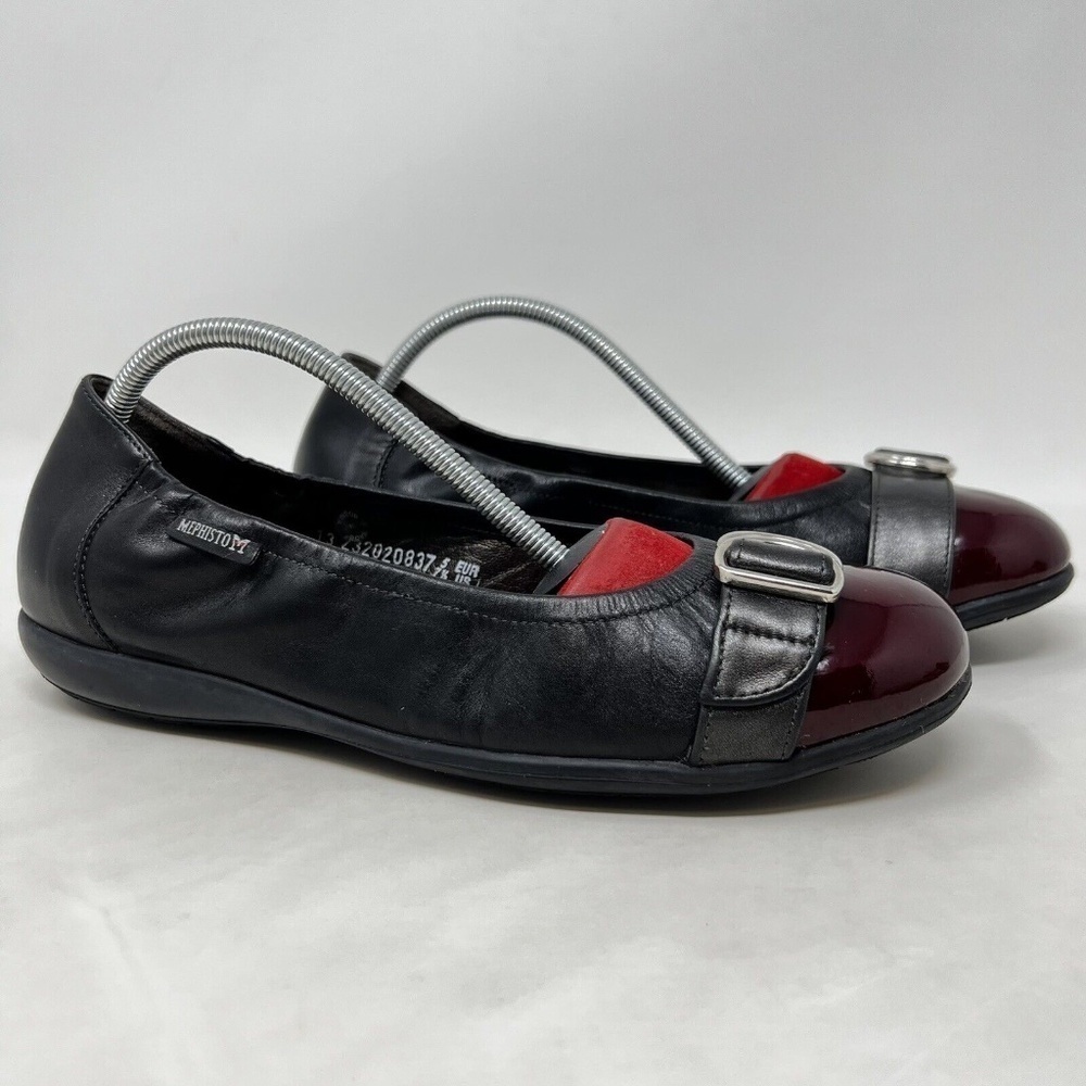 Mephisto Womens Amelia Black Calfskin Patent Cap Toe Ballet Flat Shoes 5 US 7.5 - Picture 1 of 10